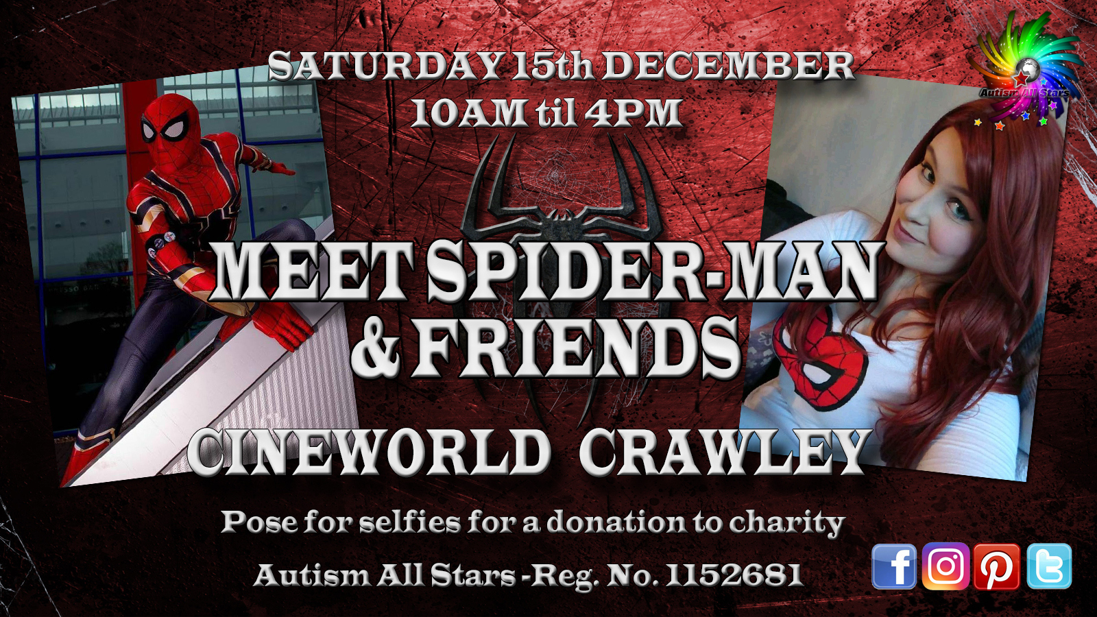 Aspergers, autism, Autism All Stars, autism awareness, characters, charity, cinema, Cineworld, cosplay, diversity, events, sussex, crawley, west sussex, Spider-Man